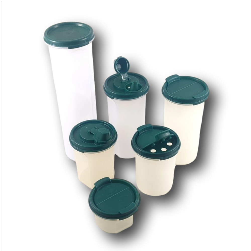 Tupperware Set of 6 modular mates with green seals